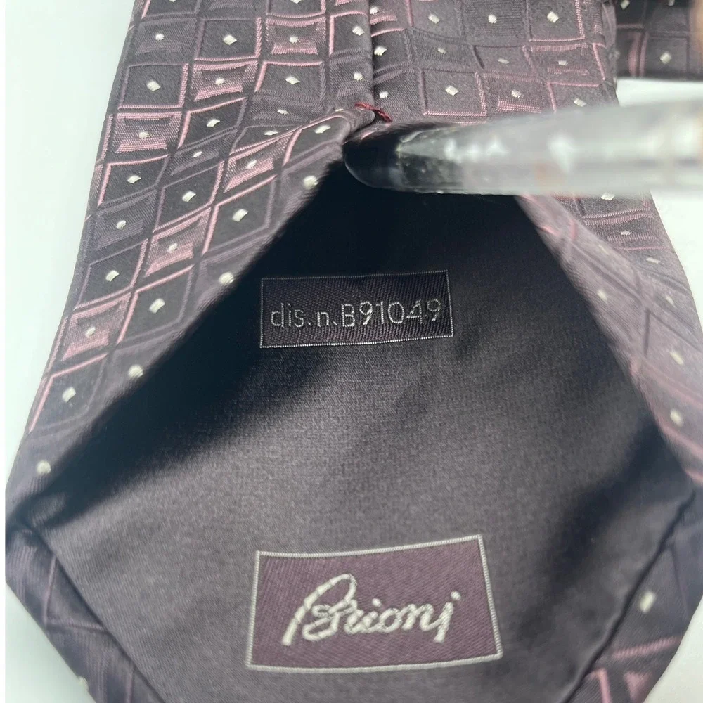 Vintage Brioni‎ Handmade Silk Tie Italy Geometric Deep purple Classic Luxury
